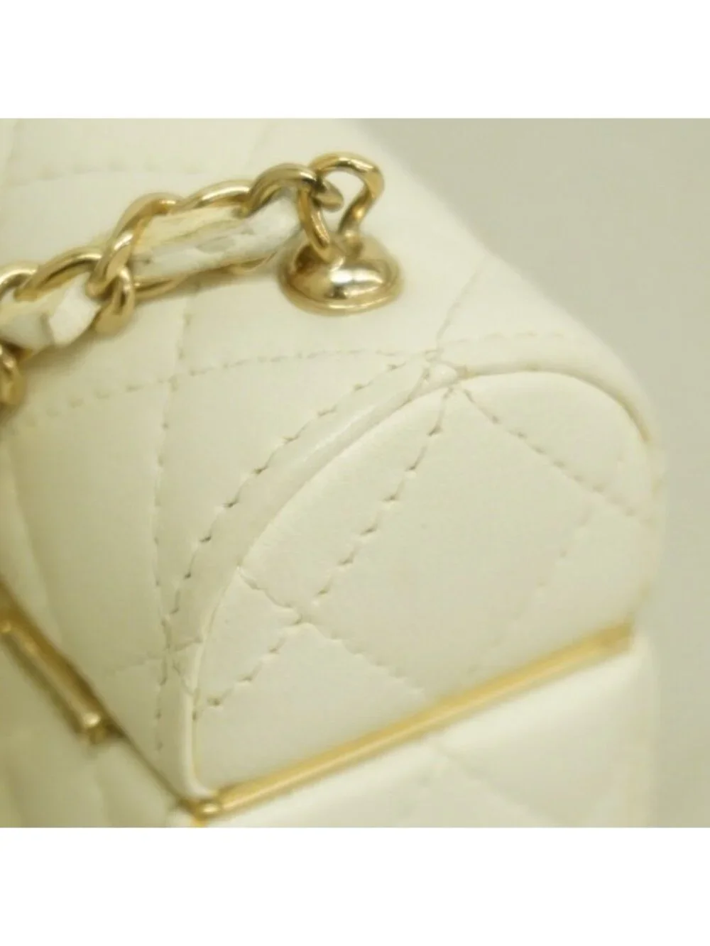 Chanel Airpods Case Quilted Lambskin White Champagne Gold Shoulder